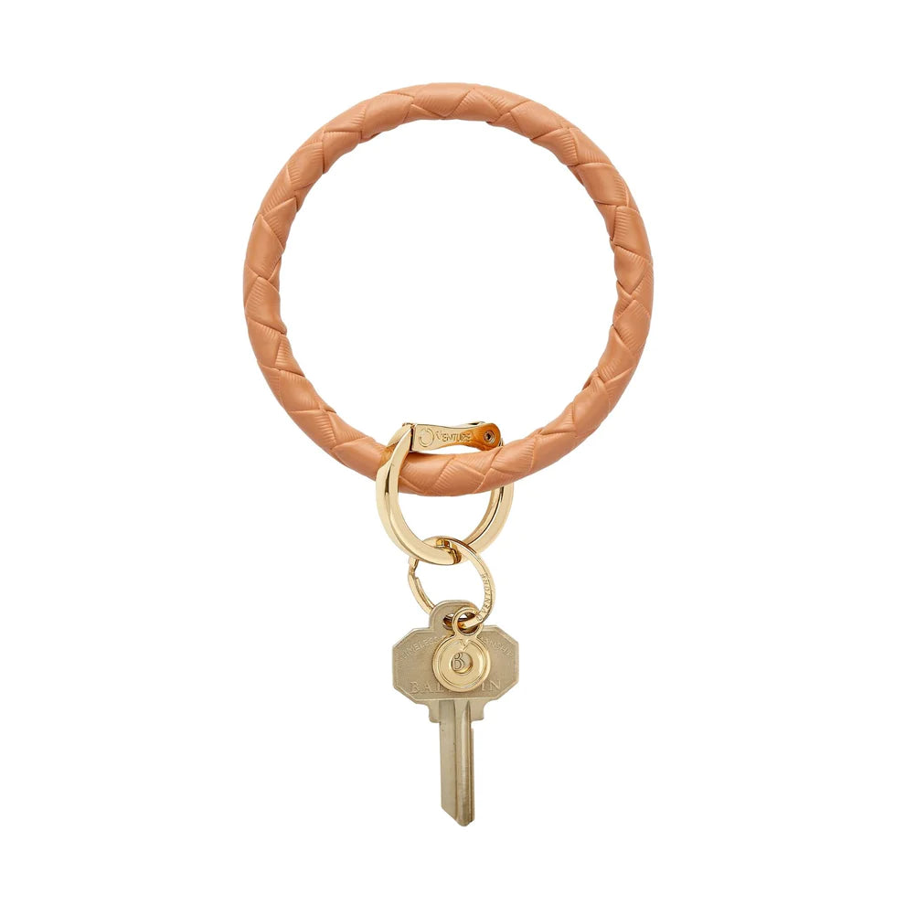 Big O Leather Key Ring in Saddle Basket Weave