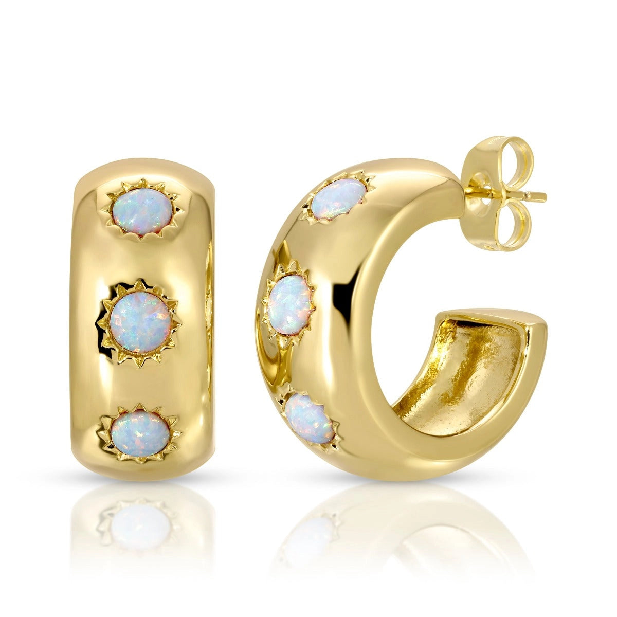 Chunky Stone Hoops in Opal