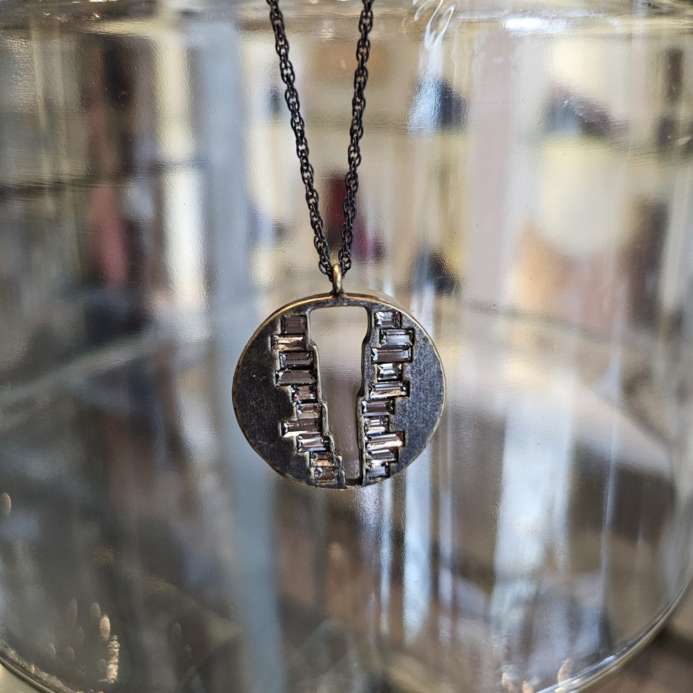 V-Cutout Baguette Medallion Necklace