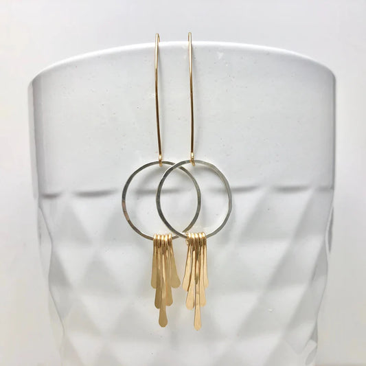 Mixed Metals Fringe Hoop Earrings