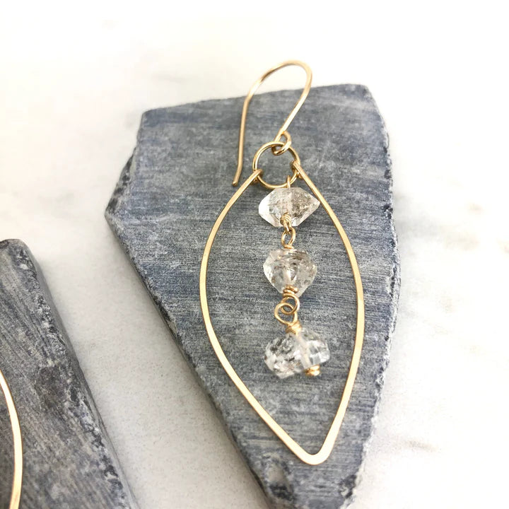 Gold Leaf Earrings with Herkimer Diamonds