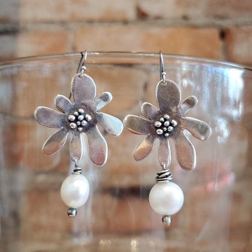 Funky Flower with Pearl Earrings