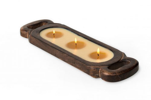 Small Wood Candle Tray in Bourbon Vanilla