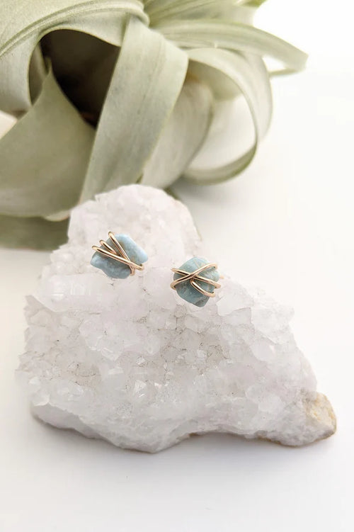 Gold Wrapped Larimar Stud Earrings