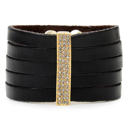 Pave Crystal Bar Leather Bracelet