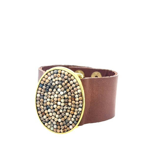 Beaded Oval Leather Bracelet