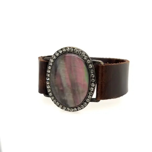 Oval Cabochon Leather Bracelet