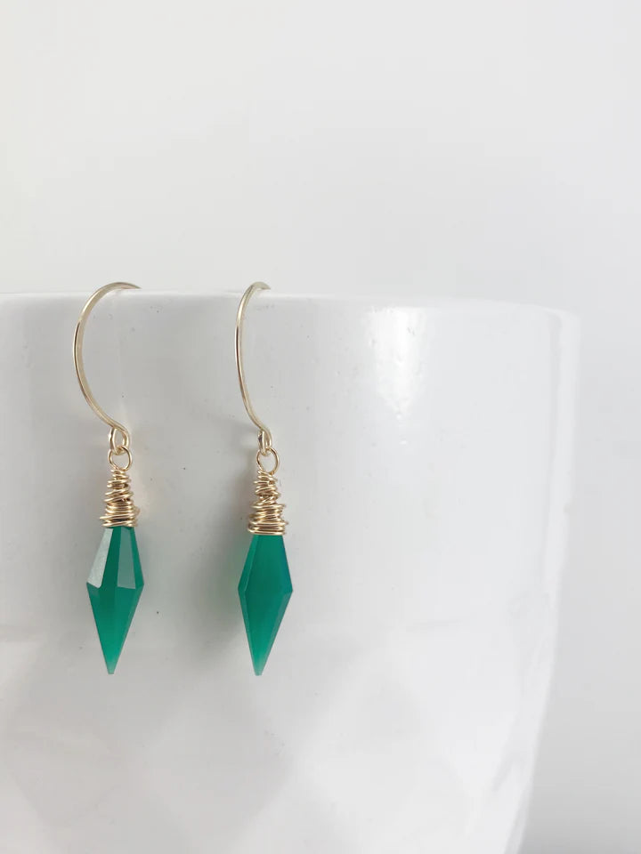 Green Onyx Gold Drop Earrings