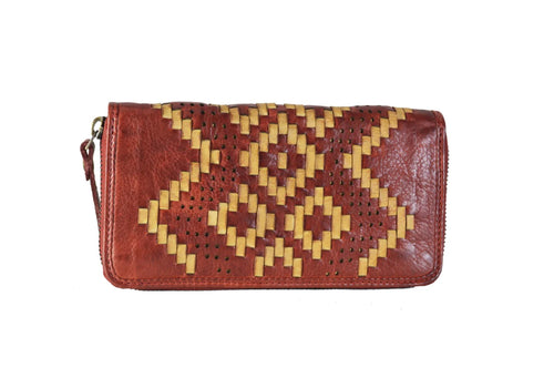 Woven/perf ziparound - WALLET 612 BURGUNDY/BUCKSKIN