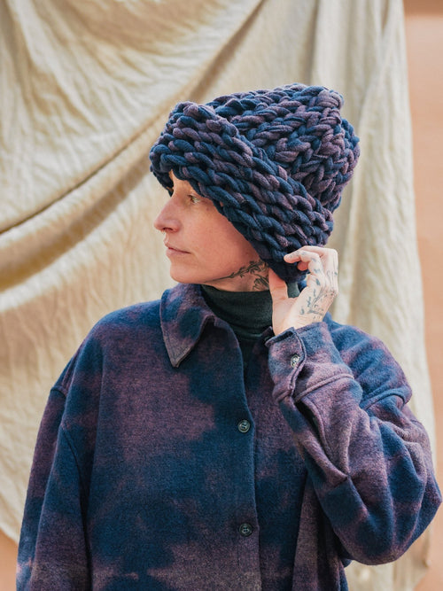 Highland Knit Beanie in Indigo Shibori