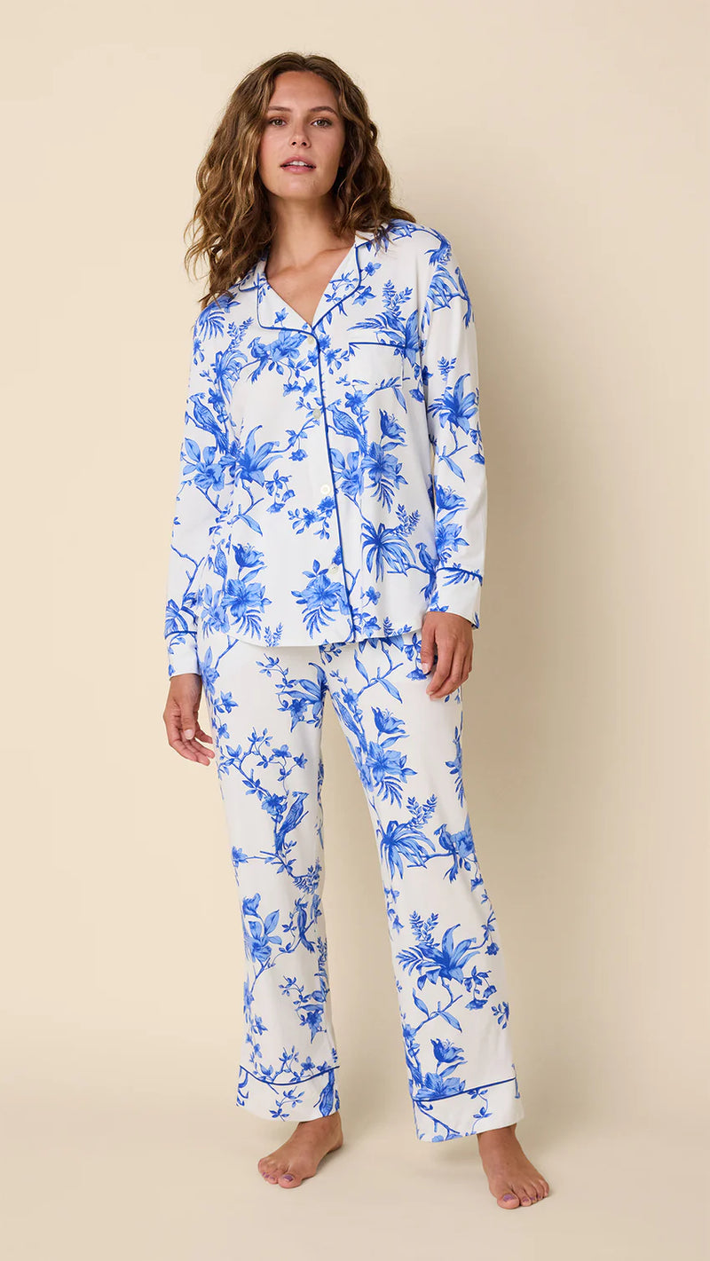 Pima Knit Long-Sleeved Pajama in Bluebird Blossom