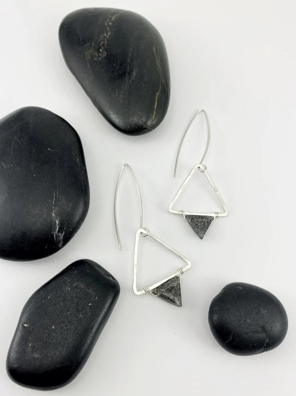 Black Sunstone Triangle Earrings