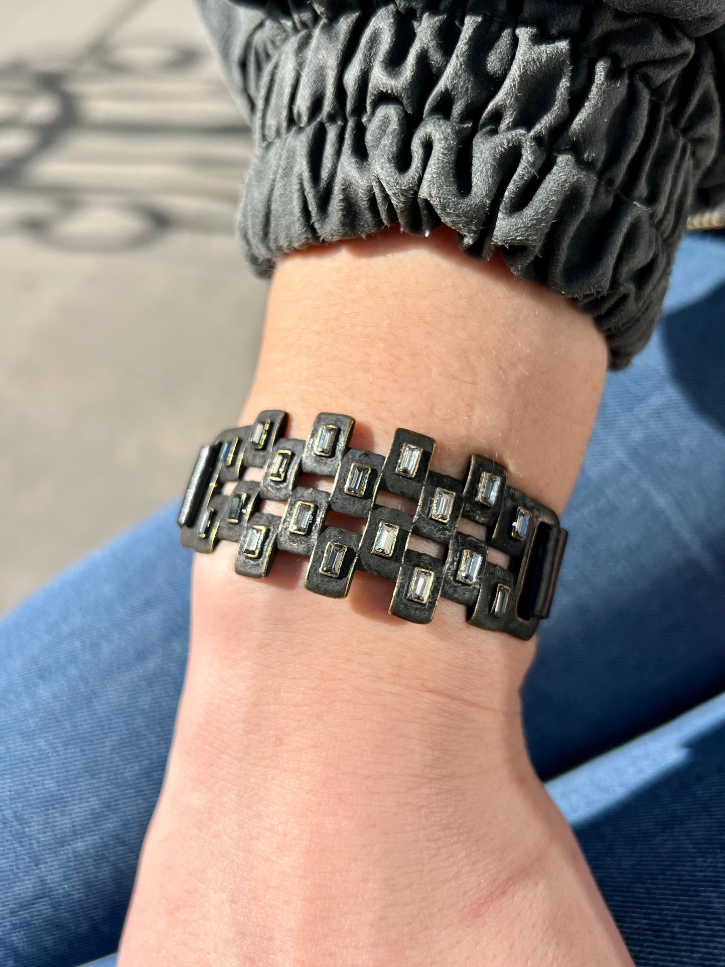 Checkered Baguette Bracelet in Black