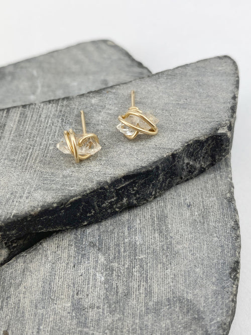 Gold Wrapped Herkimer Diamond Stud Earrings