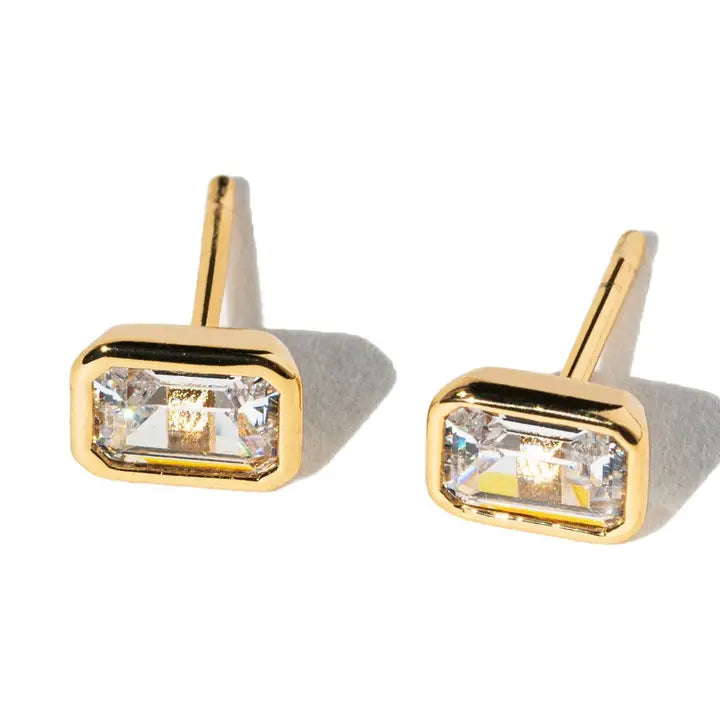 Emerald Cut Bezel Studs