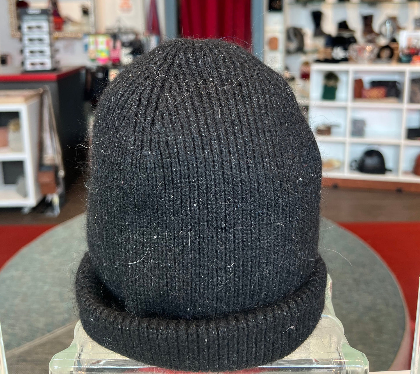 Angora Sequin Beanie in Black