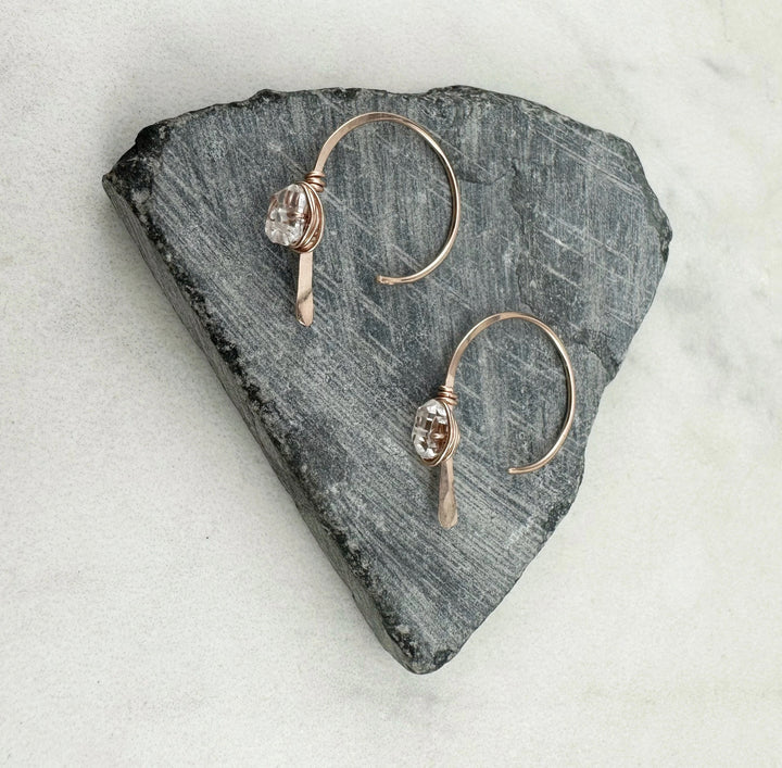 Rose Gold Herkimer Diamond Arch Earrings