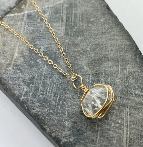 Gold Herkimer Diamond Wrap Necklace