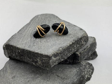 Gold Wrapped Onyx Stud Earrings