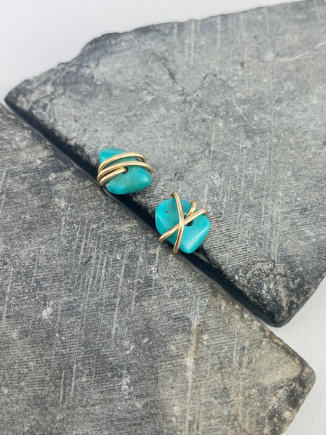 Gold Wrapped Turquoise Stud Earrings