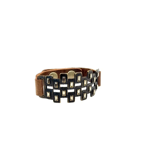 Checkered Baguette Bracelet in Vintage Brown