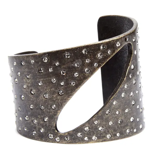 Crystal Studded Metal Cuff in Antique Brass