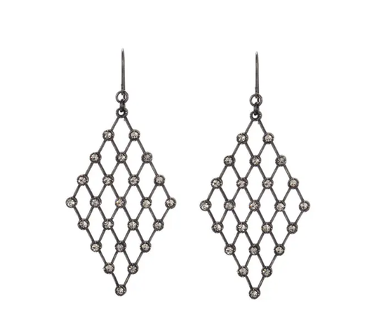 Diamond Lattice Earrings in Antique Brass