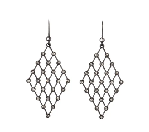 Diamond Lattice Earrings in Antique Brass