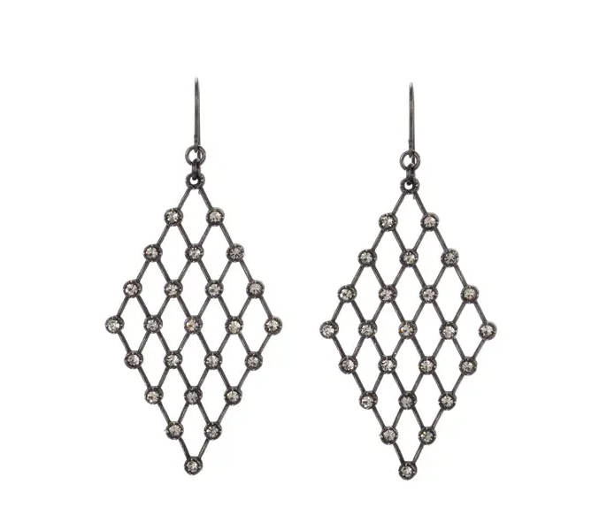Diamond Lattice Earrings in Antique Brass
