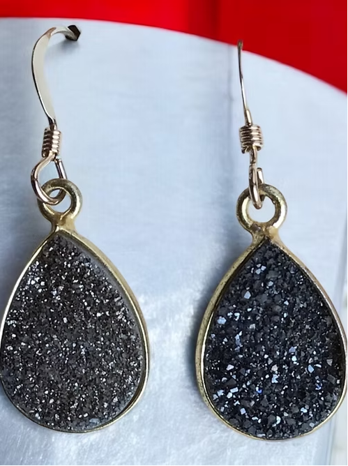 Black Druzy Drop Earrings