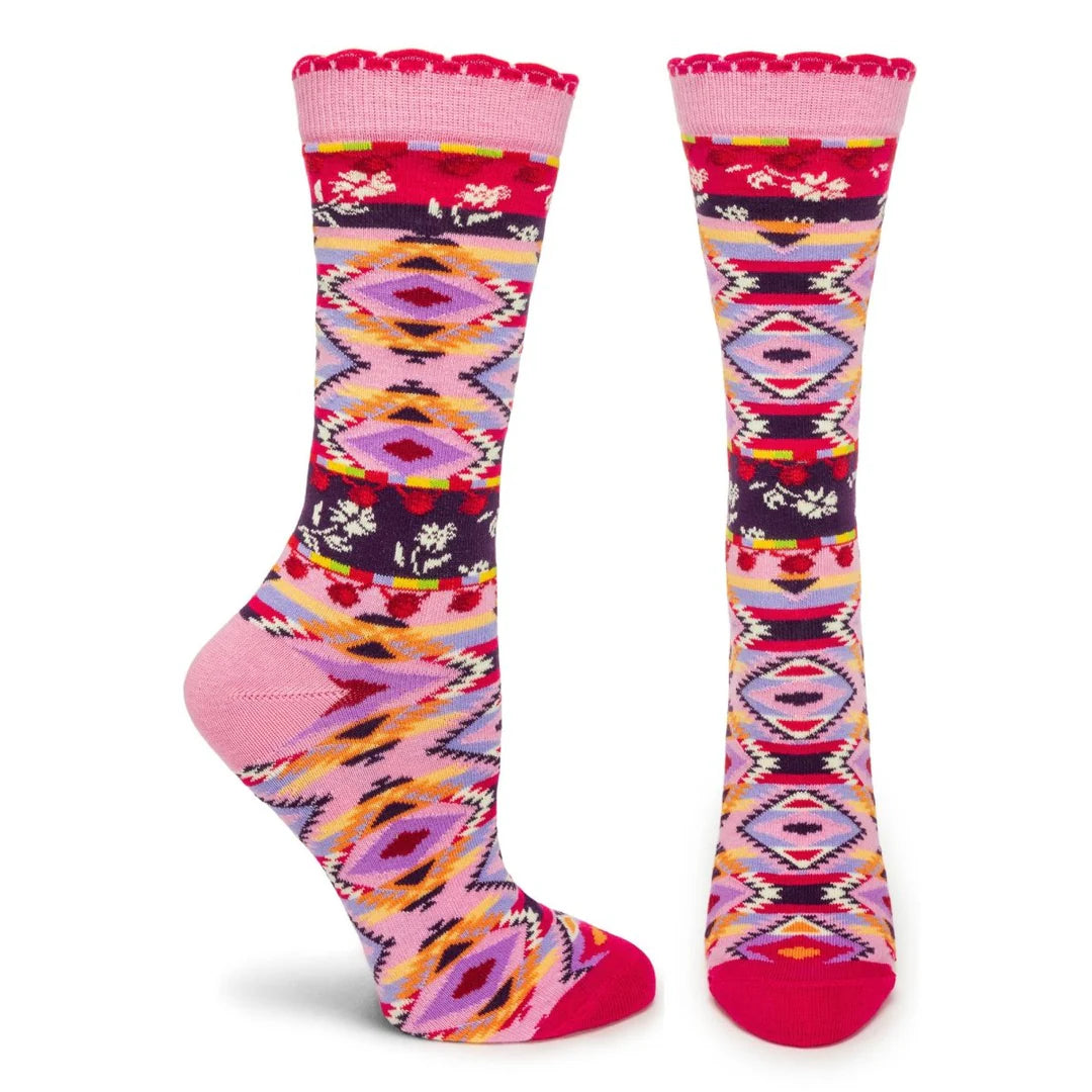 Kilim Crew Socks in Pink Multi