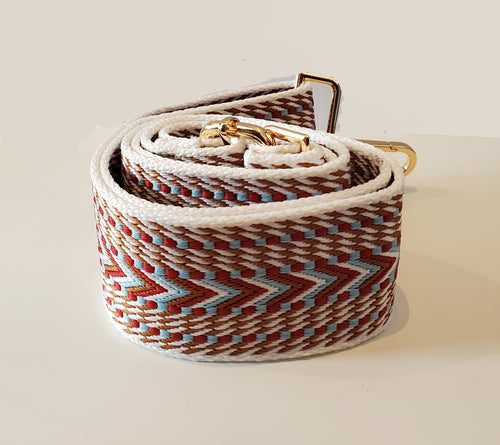 Mix & Match Bag Strap in Camel/White/Light Blue/Red Embroidered