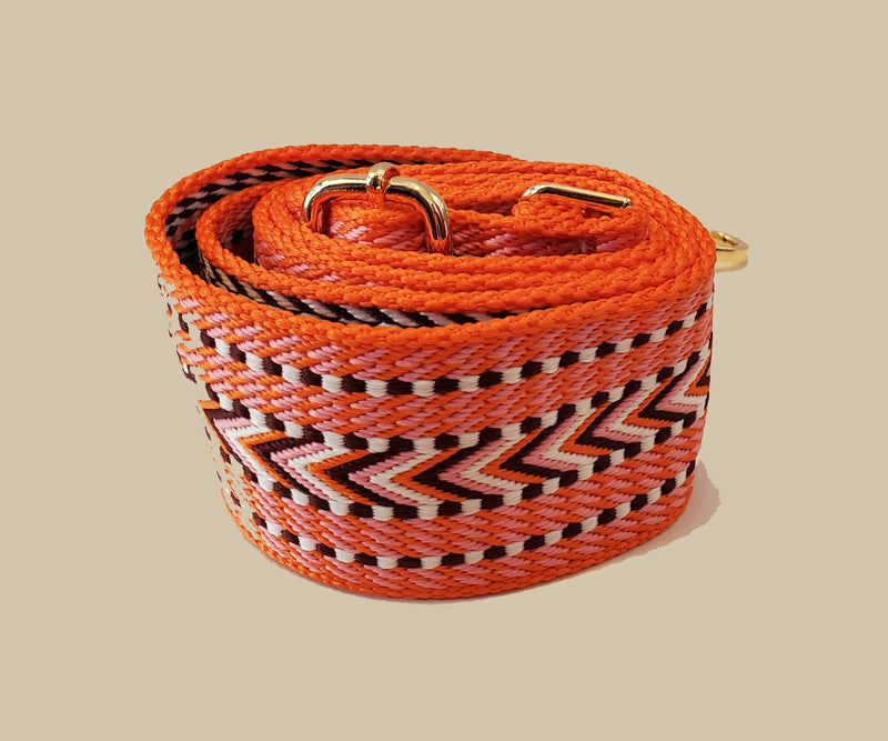 Mix & Match Bag Strap in Orange/Pink/Brown Embroidered