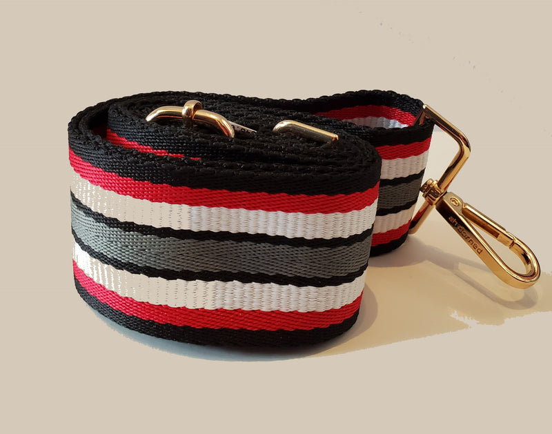 Mix & Match Bag Strap in Black/Grey/White/Red Stripe