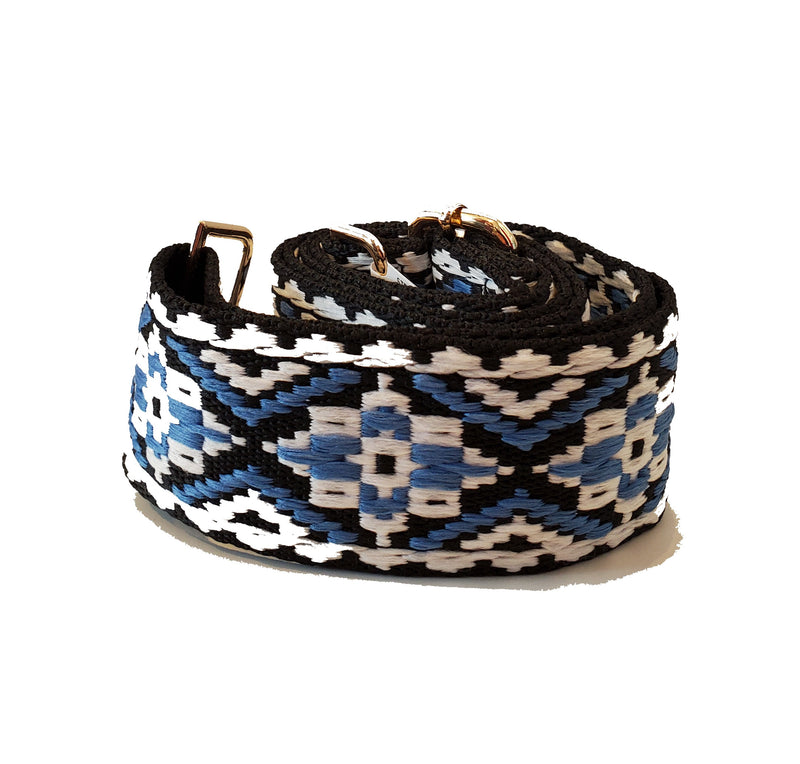 Mix & Match Bag Strap in Blue/White Embroidered