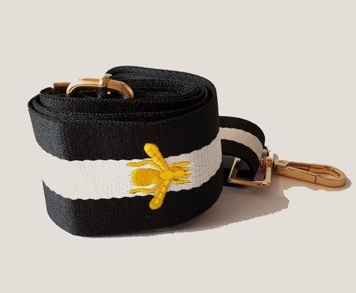 Mix & Match Bag Strap in Black/White/Gold Bee Stripe