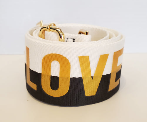 Mix & Match Bag Strap in Black/White LOVE (Gold Hardware)