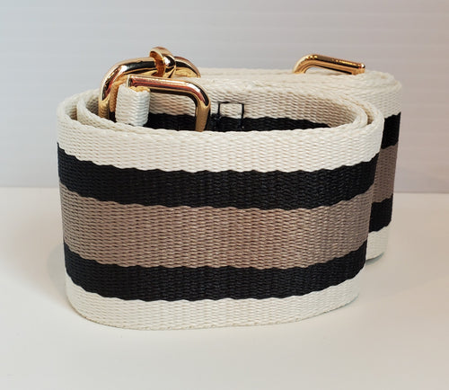 Mix & Match Bag Strap in Cream/Black/Khaki Stripe