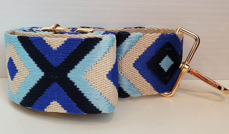 Mix & Match Bag Strap in Blue/White Aztec