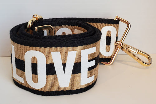 Mix & Match Bag Strap in Black/Camel LOVE (Gold Hardware)