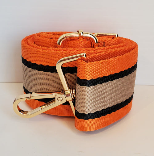 Mix & Match Bag Strap in Orange/Black/Khaki Stripe