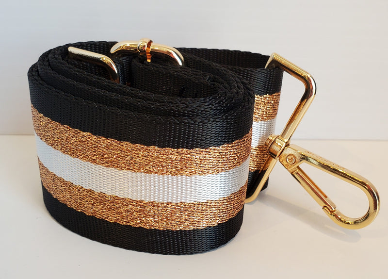 Mix & Match Bag Strap in Black/Gold/White Stripe