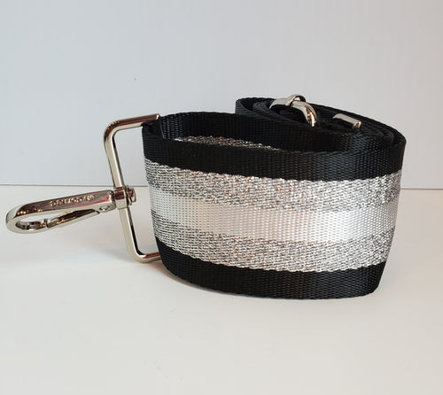 Mix & Match Bag Strap in Black/Silver/White Stripe