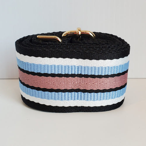 Mix & Match Bag Strap in Black/Blue/Pink Stripe