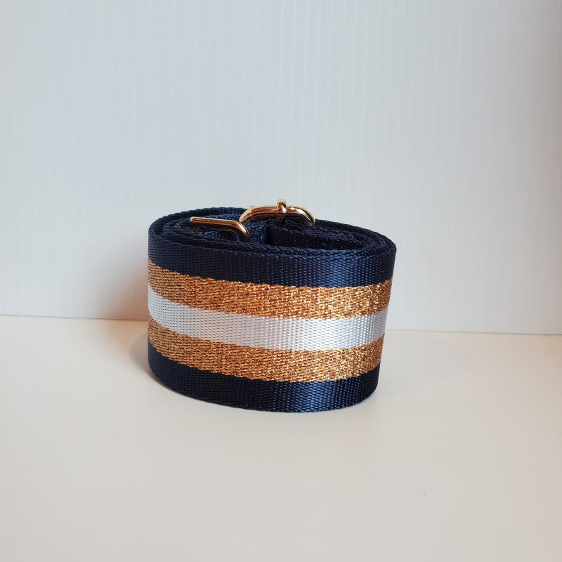 Mix & Match Bag Strap in Navy/Gold/White Stripe