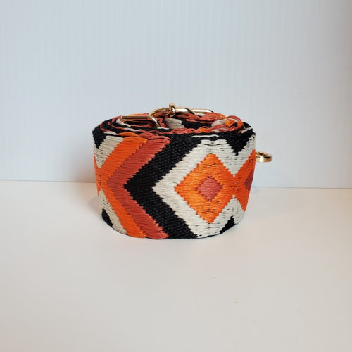 Mix & Match Bag Strap in Cream/Orange/Black Aztec