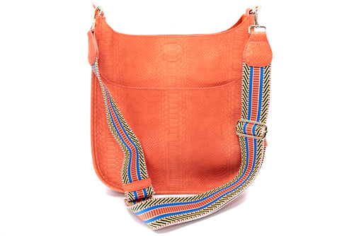 Faux Snake Messenger Bag in Orange/Aztec Strap