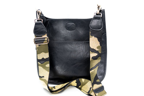 Studded Messenger Bag in Black/Gold Camo Strap