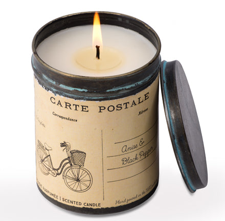 Vintage Bicycle Postcard Tin Candle in Anise & Black Pepper