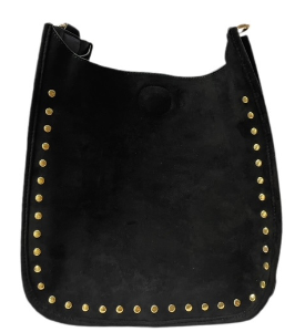 Mix & Match Faux Suede Messenger in Black/Gold Stud